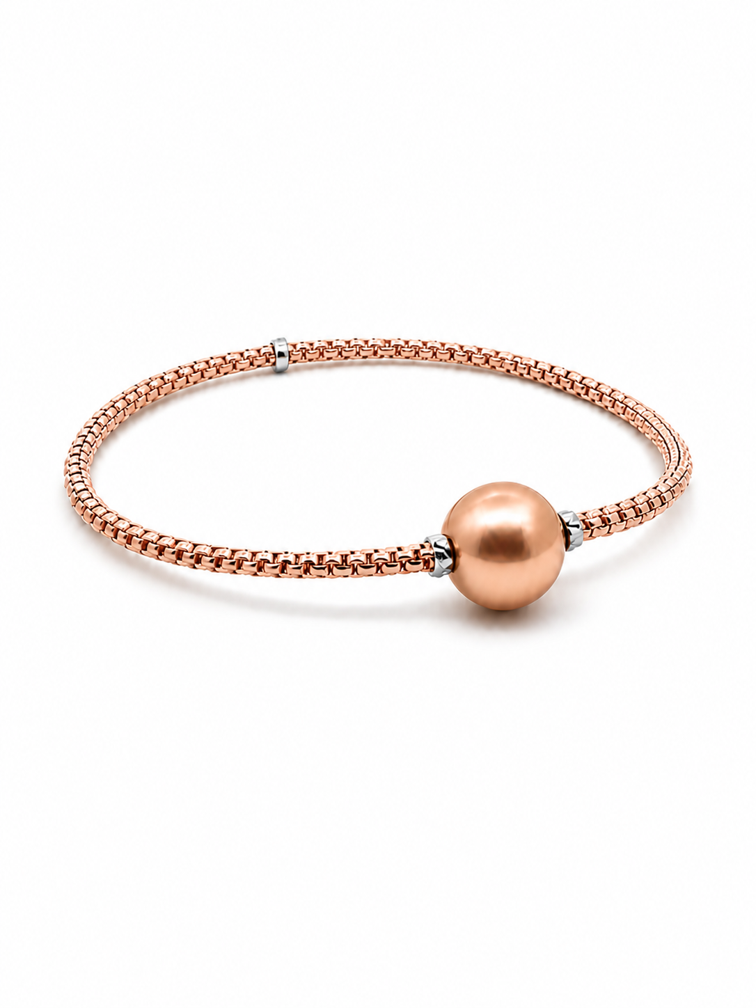 Pulsera semi rígida de oro rosado con esfera Pulsera semi rígida de oro rosado con esfera