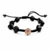 Pulsera tejida oro rosa, cerámica y brillantes