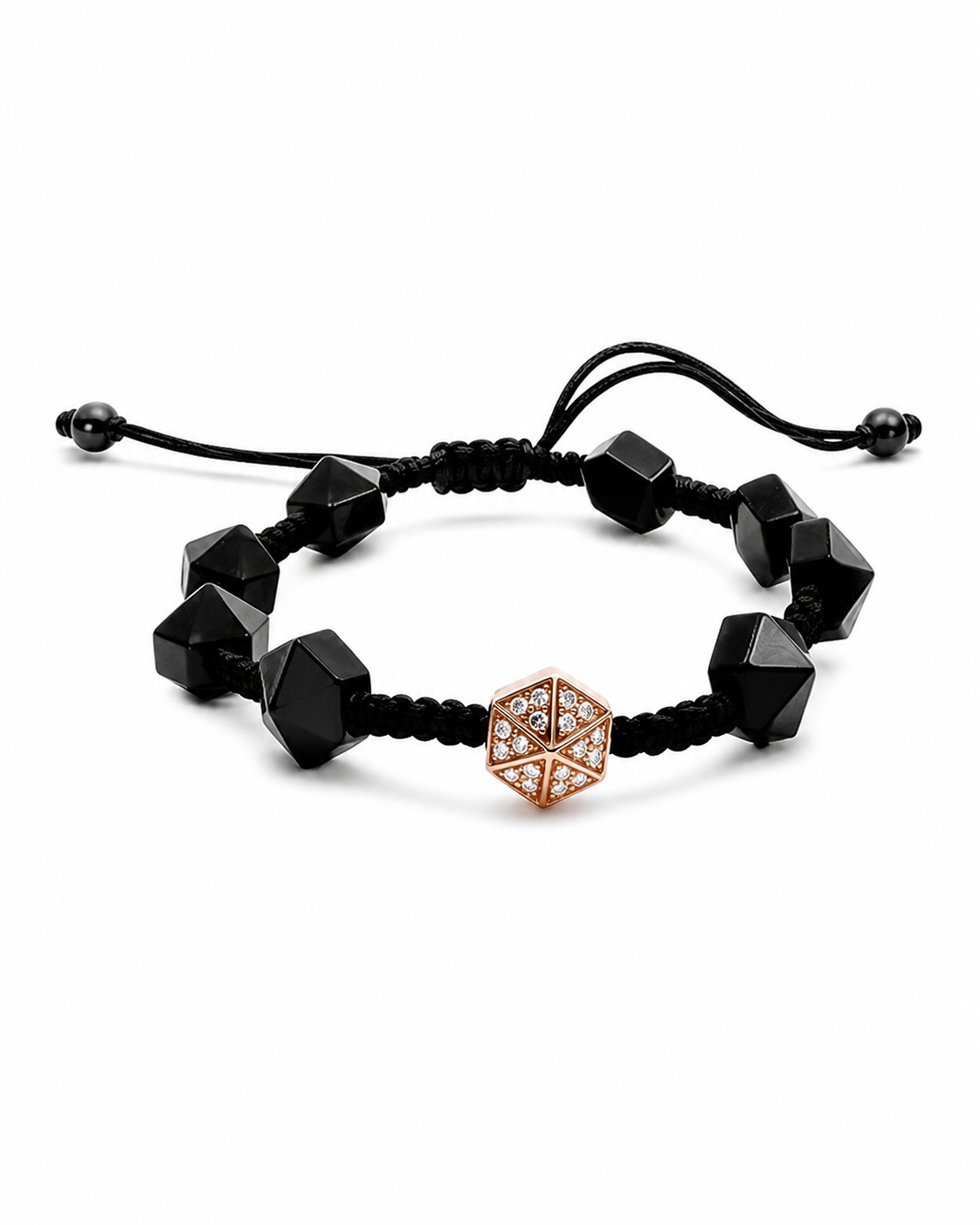 Pulsera tejida oro rosa, cerámica y brillantes Pulsera tejida oro rosa, cerámica y brillantes