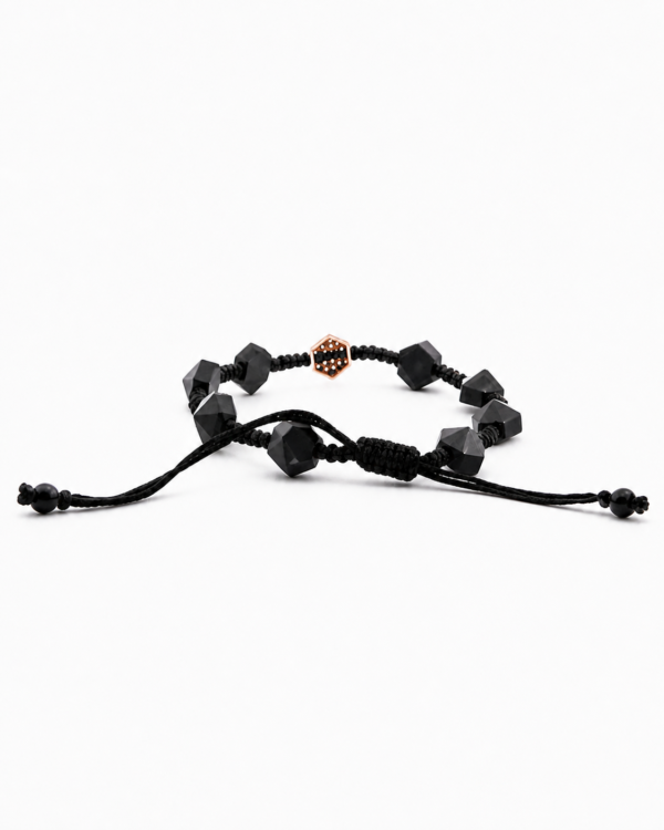 Pulsera tejida oro rosa, cerámica y brillantes