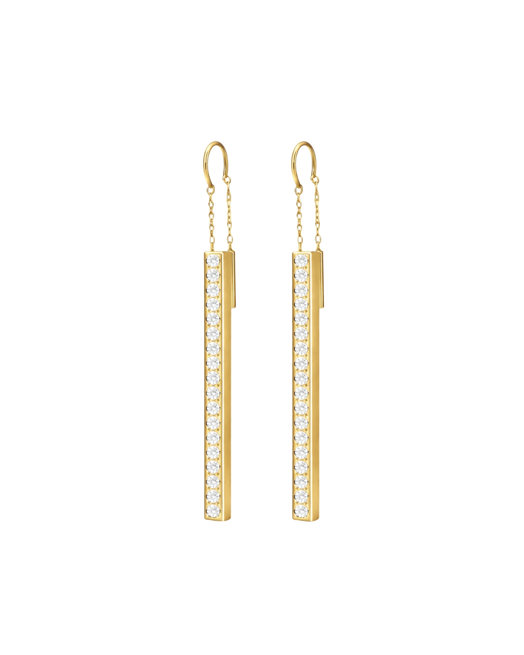 Aros palitos de brillantes en oro amarillo