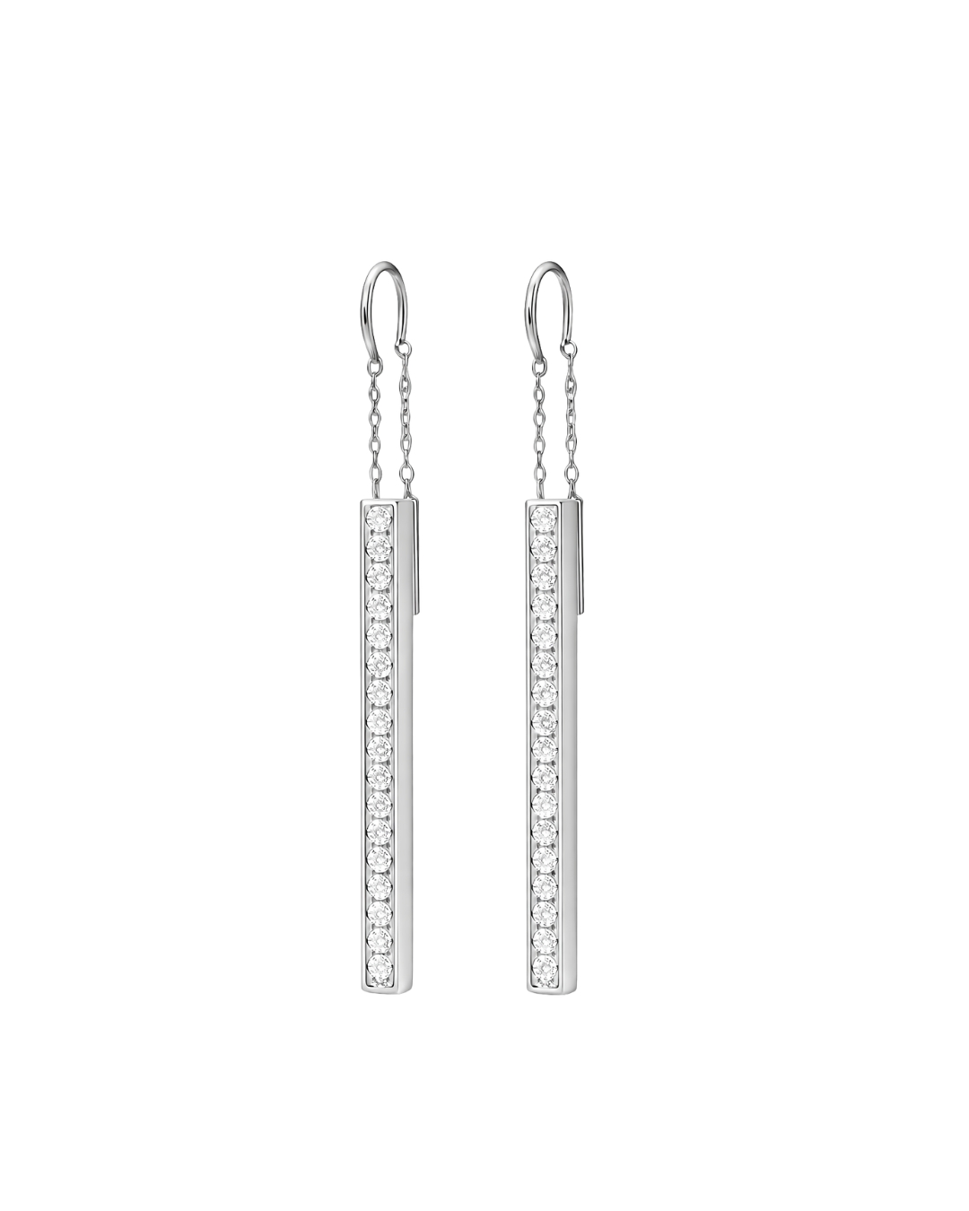 Aros palitos de brillantes en oro blanco