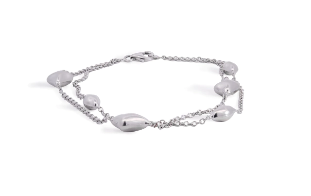 Pulsera en oro blanco doble con triángulos