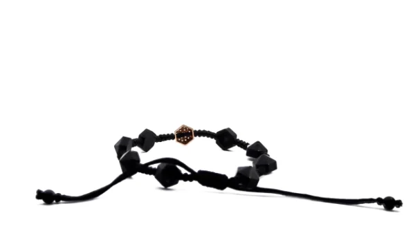 Pulsera tejida oro rosa, cerámica y brillantes