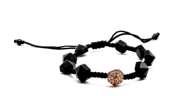 Pulsera tejida oro rosa, cerámica y brillantes