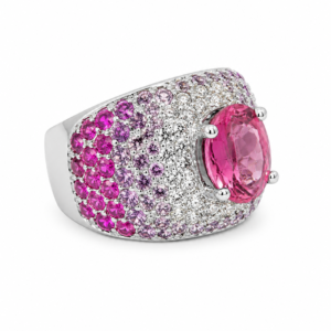 Anillo de oro blanco con topacio rosa