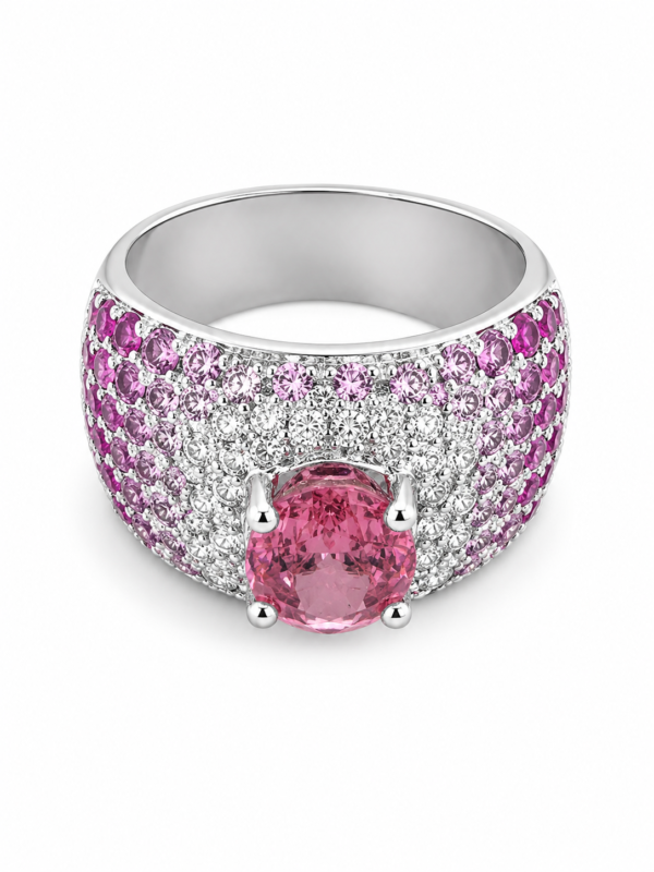 Anillo de oro blanco con topacio rosa