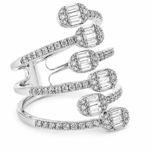 Anillo oro blanco con óvalos de baguette y brillantes